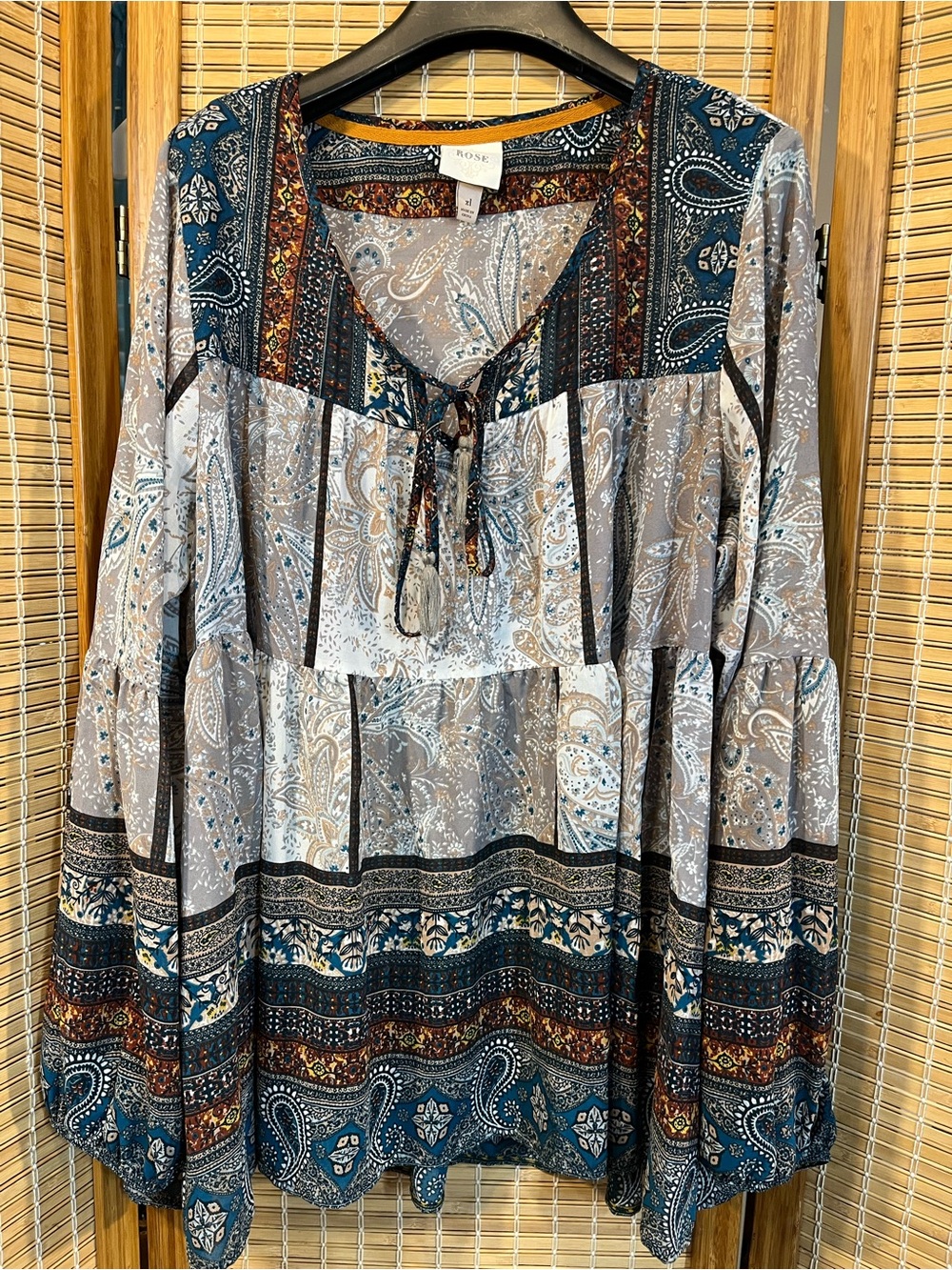 Knox Rose Patchwork Paisley Boho Peplum Blouse Xl Cottagecore Top